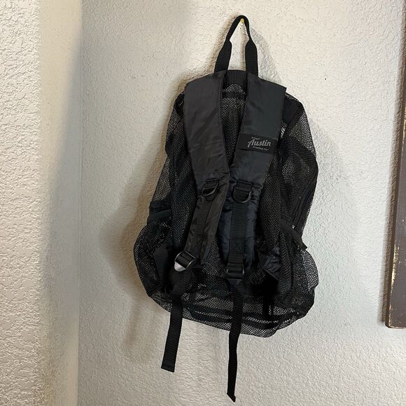 Austin Black Mesh Backpack Sport School Bag Standard Size Pockets - Picture 4 of 9